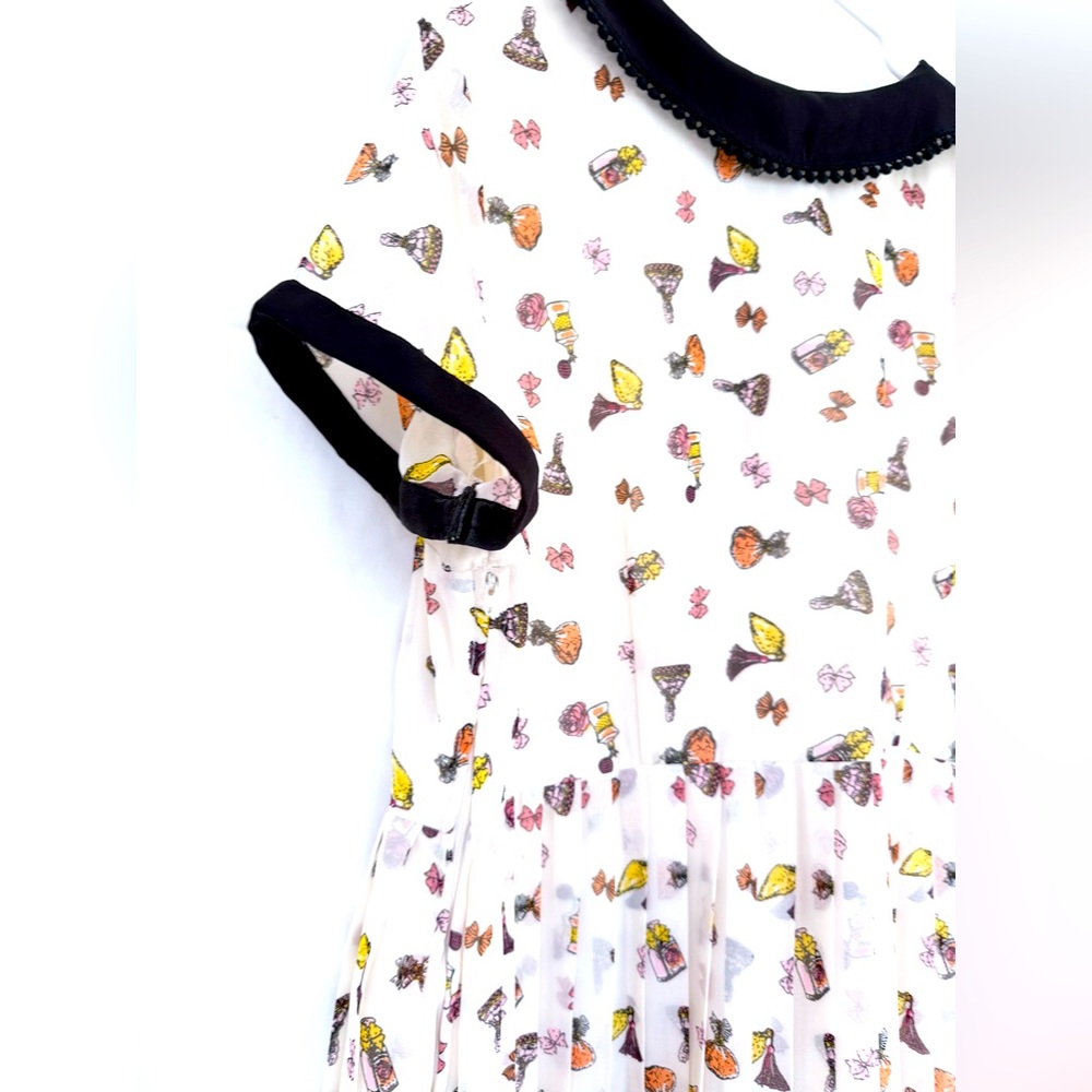 ModCloth Perfume Bottle Pleated Dress black collar trimmed with Pom poms - Picture 5 of 8
